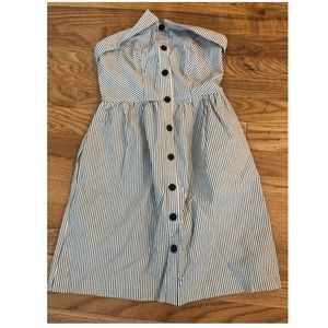 Cream and black striped strapless dress